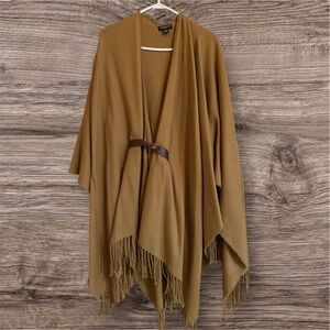 Stylish neutral belted Fringe Poncho